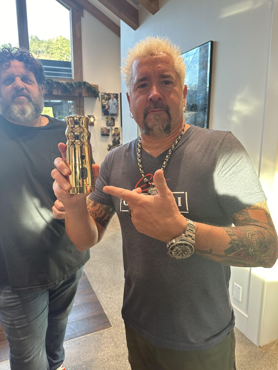 Guy Fieri with 18-carat gold-plated premium electric pepper mill from Black Rain Mills.
